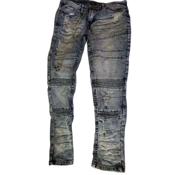 Boys Gray Moto Biker Jeans Size 10 Streetwear‎ Distressed Acid Wash Y2K Style - Picture 1 of 9